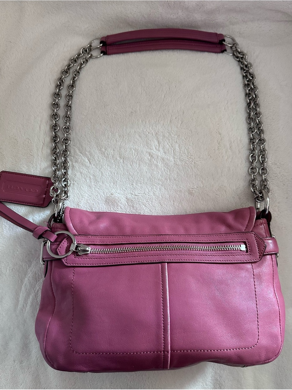Coach Pink Leather Shoulder Bag with Silver Chain Strap - Picture 2 of 15